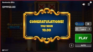 Tampilan antarmuka slot Banknote Blitz dengan tema brankas mewah