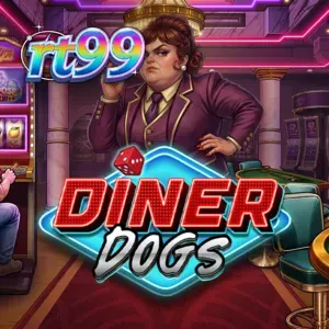 Tampilan visual slot Diner Dogs dengan nuansa kedai kopi neon